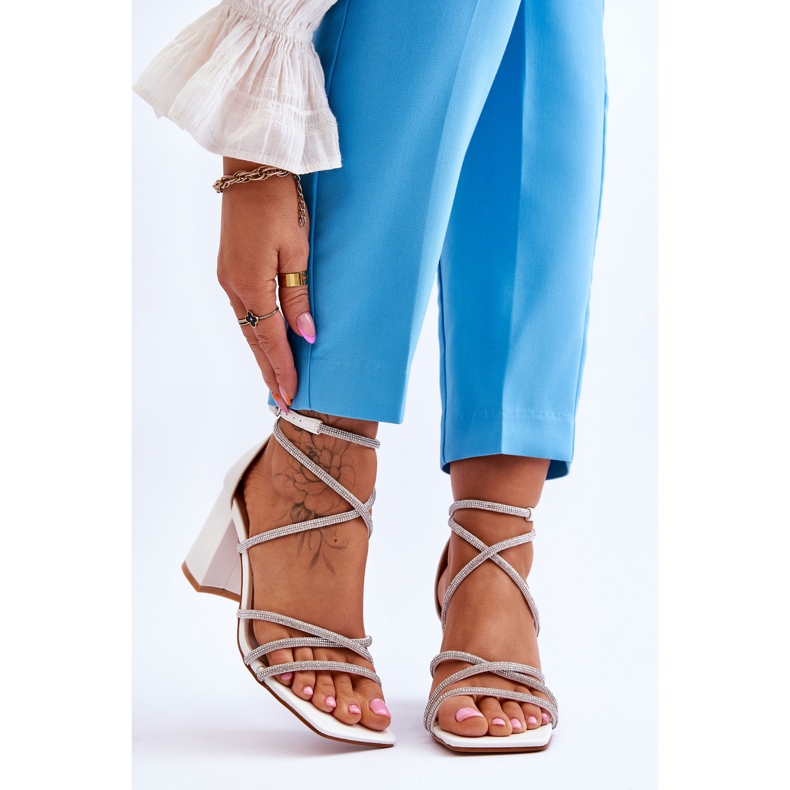 FJ1 Sandales en cuir pour femmes avec oxyde de zirconium à talons hauts Blanc Liviano 1