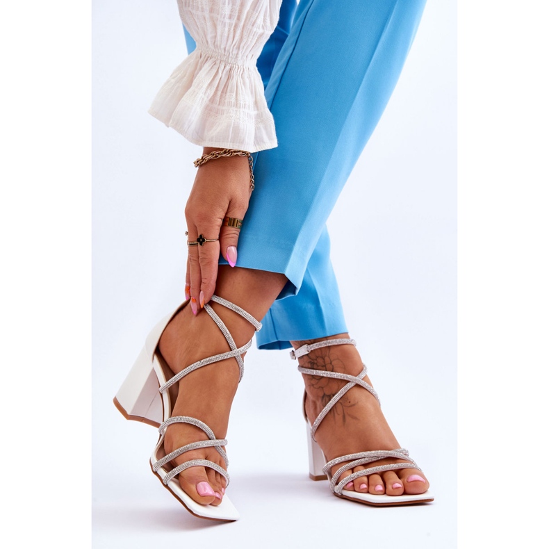 FJ1 Sandales en cuir pour femmes avec oxyde de zirconium à talons hauts Blanc Liviano 2
