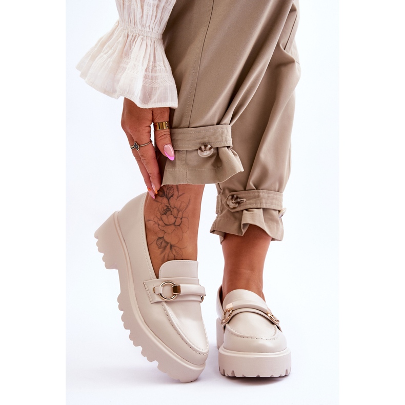 FJ1 Mocassins Cuir Femme Beige Camerin 1