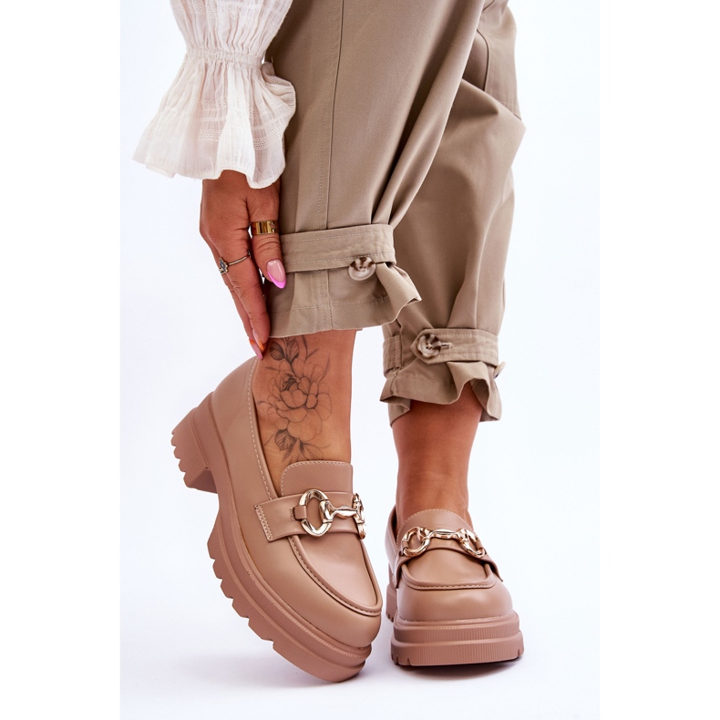FJ1 Mocassins à enfiler en cuir pour femmes Beige Albie 1