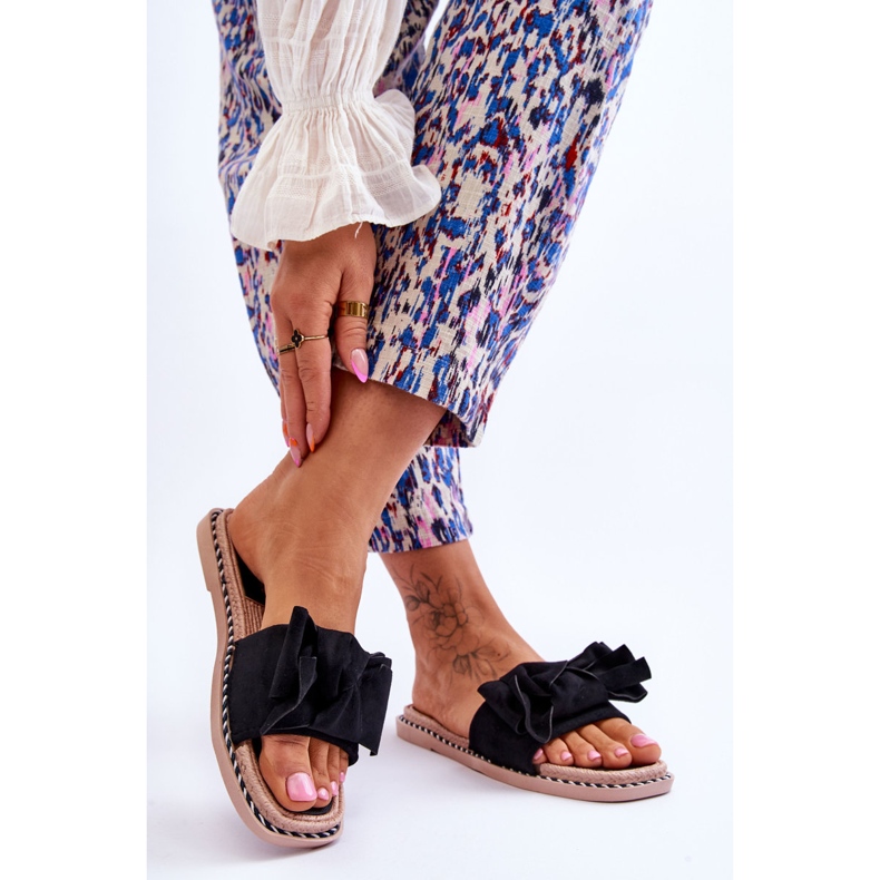 Chaussons Femme Daim Avec Noeud Ambre Noir le noir 2