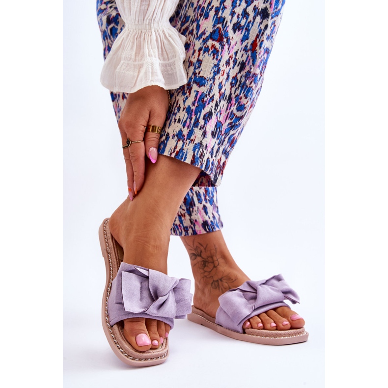 Chaussons Femme En Daim Avec Nœud Violet Ambra 2
