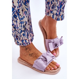 Chaussons Femme En Daim Avec Nœud Violet Ambra 4