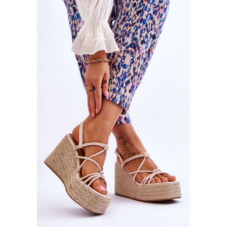 Sandales compensées à la mode Nessia avec tresse beige brun 2