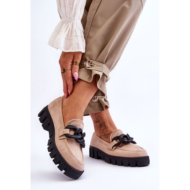 Vinceza Mocassins à plateforme en daim pour femmes Beige Bennett noir 2