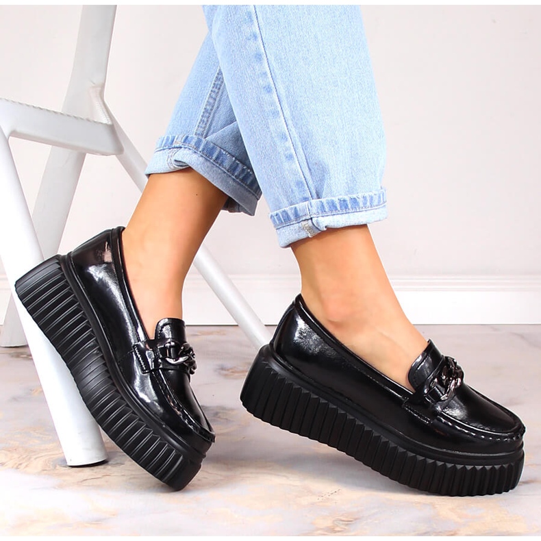 Filippo DP4450 mocassins en cuir noir sur la plateforme le noir 1