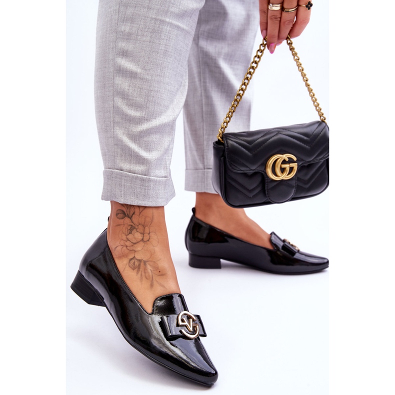 Vinceza Mocassins Vernis Noirs à Talons Bas Asselia le noir 2