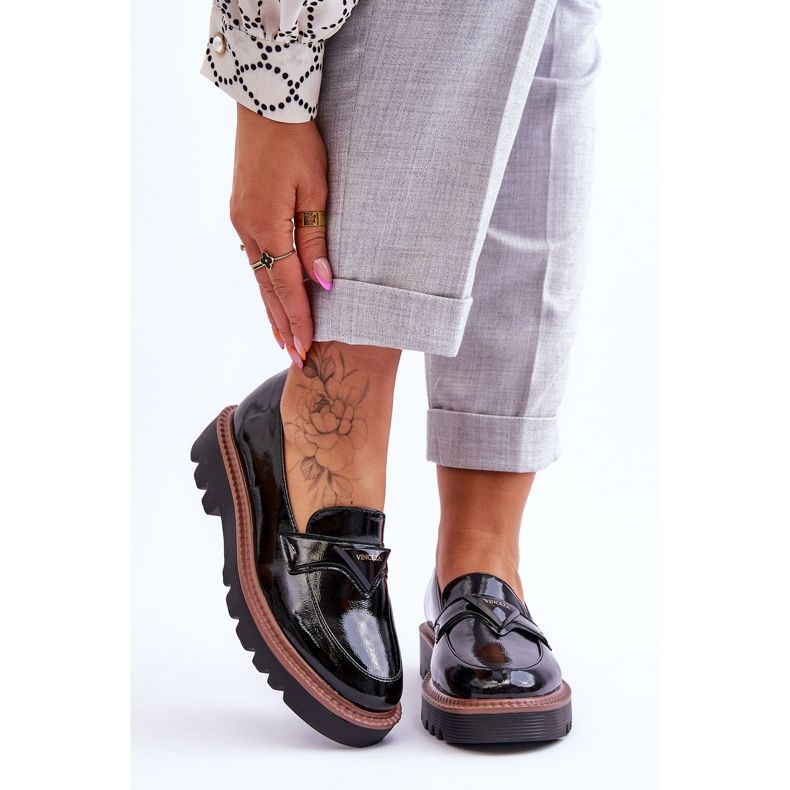 Vinceza Mocassins plateforme laqués pour femme avec décoration Noir Jonett le noir 1