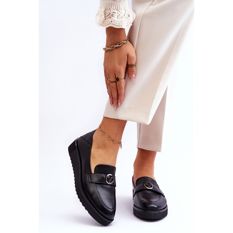 Vinceza Mocassins compensés bas en cuir pour femme Noir Synthia 1