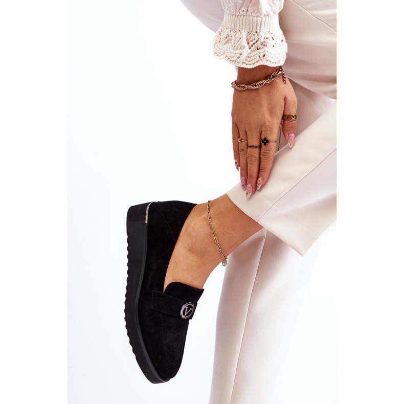 Vinceza Mocassins compensés bas en daim pour femme Noir Synthia 2