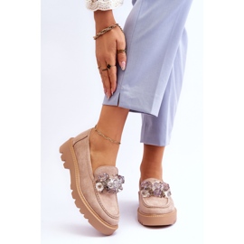 Vinceza Mocassins mode en daim avec cristaux beige Demeris 1