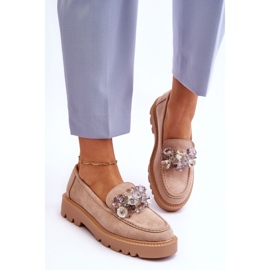 Vinceza Mocassins mode en daim avec cristaux beige Demeris 4