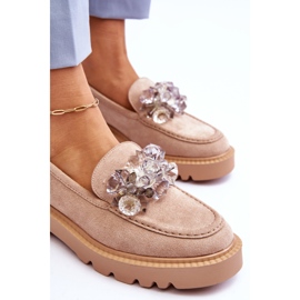 Vinceza Mocassins mode en daim avec cristaux beige Demeris 5