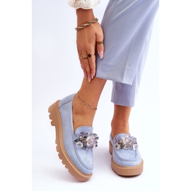 Vinceza Mocassins mode en daim avec cristaux bleu Demeris 1