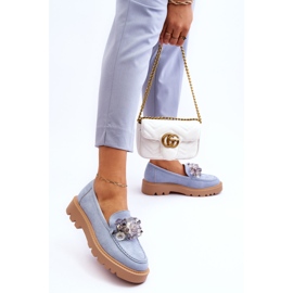 Vinceza Mocassins mode en daim avec cristaux bleu Demeris 6