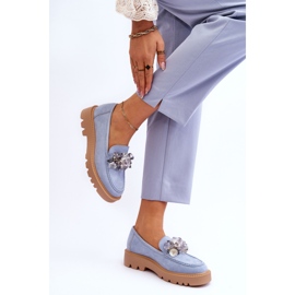 Vinceza Mocassins mode en daim avec cristaux bleu Demeris 3