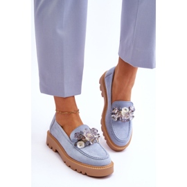Vinceza Mocassins mode en daim avec cristaux bleu Demeris 4