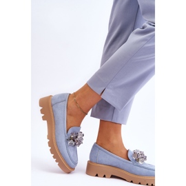 Vinceza Mocassins mode en daim avec cristaux bleu Demeris 2