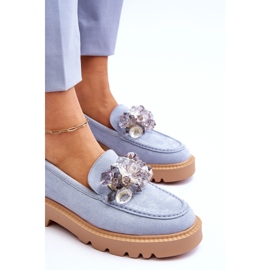Vinceza Mocassins mode en daim avec cristaux bleu Demeris 5