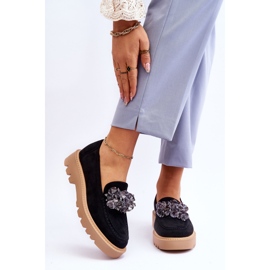 Vinceza Mocassins en daim à la mode avec des cristaux Demeris noirs le noir 1