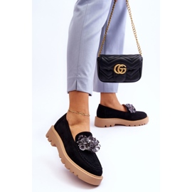 Vinceza Mocassins en daim à la mode avec des cristaux Demeris noirs le noir 3