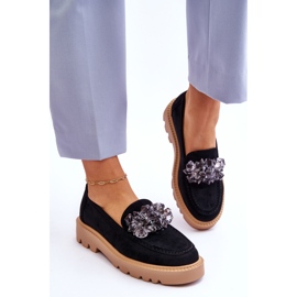 Vinceza Mocassins en daim à la mode avec des cristaux Demeris noirs le noir 5