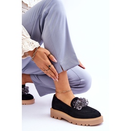 Vinceza Mocassins en daim à la mode avec des cristaux Demeris noirs le noir 6