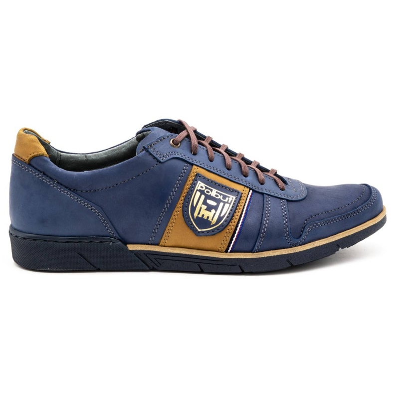 Polbut Chaussures décontractées en cuir pour hommes 2113 bleu marine jaune 1