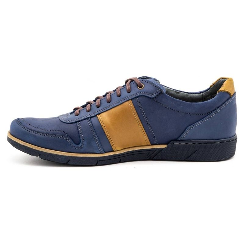 Polbut Chaussures décontractées en cuir pour hommes 2113 bleu marine jaune 2