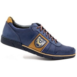 Polbut Chaussures décontractées en cuir pour hommes 2113 bleu marine jaune 3