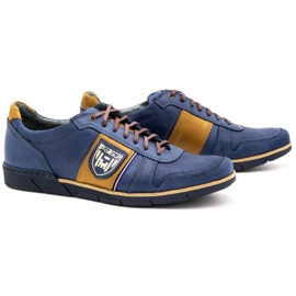 Polbut Chaussures décontractées en cuir pour hommes 2113 bleu marine jaune 4