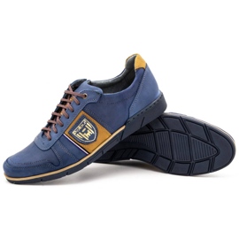Polbut Chaussures décontractées en cuir pour hommes 2113 bleu marine jaune 5