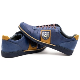 Polbut Chaussures décontractées en cuir pour hommes 2113 bleu marine jaune 7