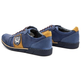 Polbut Chaussures décontractées en cuir pour hommes 2113 bleu marine jaune 8