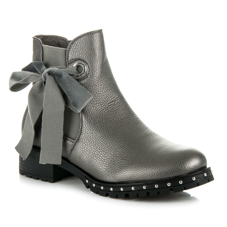 Ideal Shoes Bottines Chelsea argentées à nœud gris 1