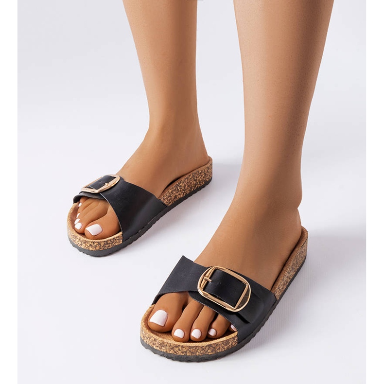 BM Claquettes Benoit noires à boucle le noir 1