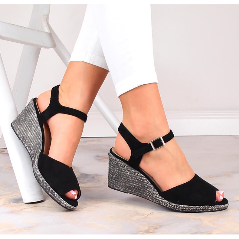 Sandales compensées en daim noir pour femme Potocki SZ12100 1