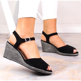 Sandales compensées en daim noir pour femme Potocki SZ12100 le noir 2