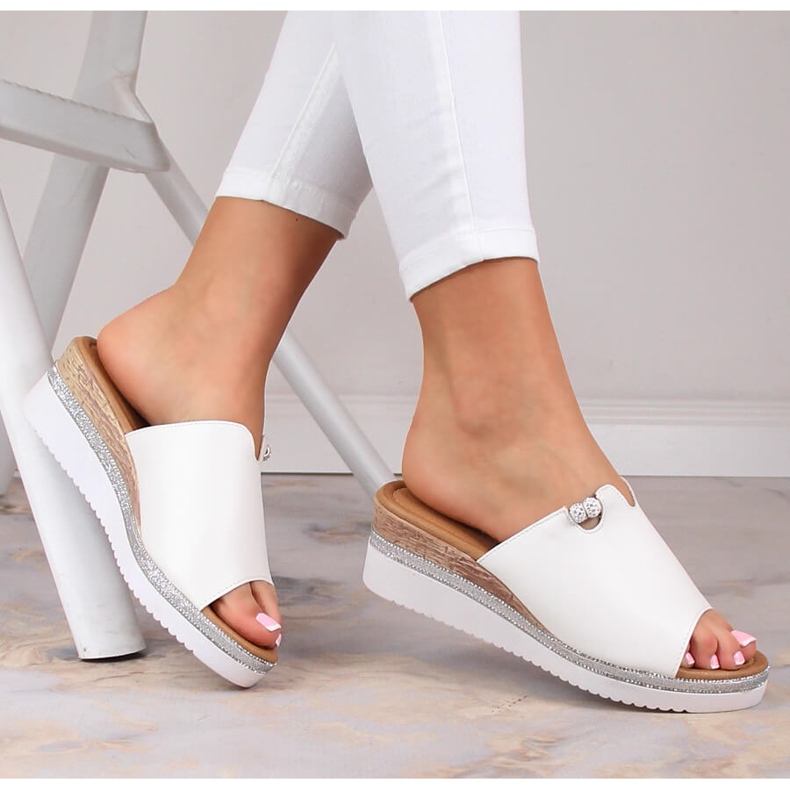 Chaussons compensés blancs femme Potocki YQ21005 1