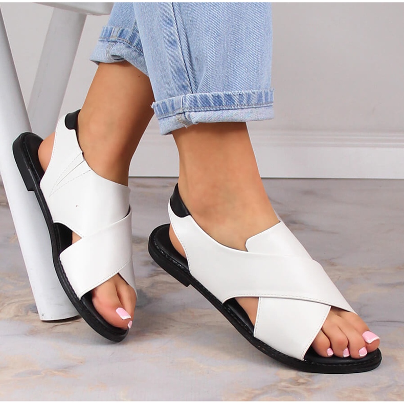 Sandales plates à enfiler pour femmes blanches Potocki YQ21024 1