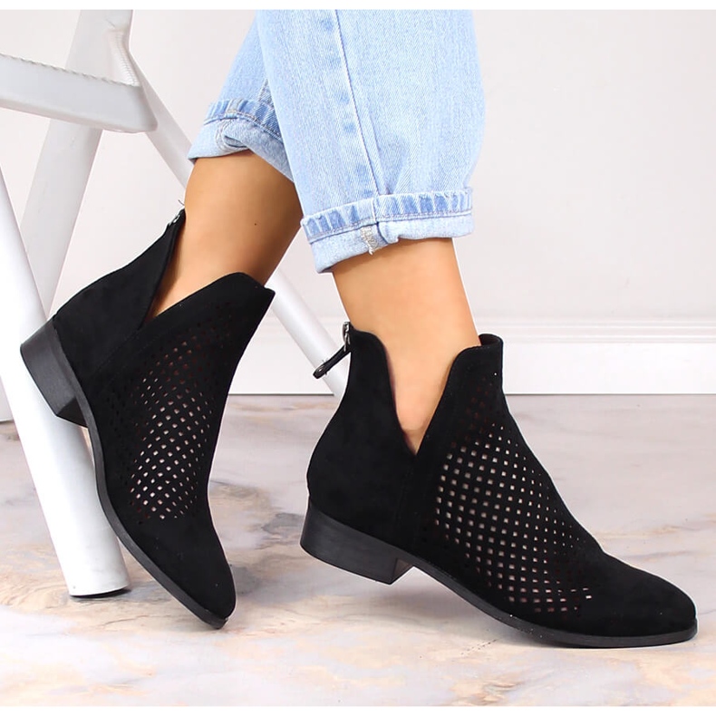 Bottines femme daim noir ajouré Potocki SZ12107 le noir 1