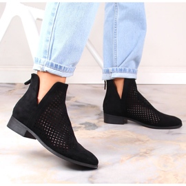 Bottines femme daim noir ajouré Potocki SZ12107 le noir 2