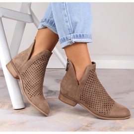 Bottines femme suède beige ajouré Potocki SZ12107 1