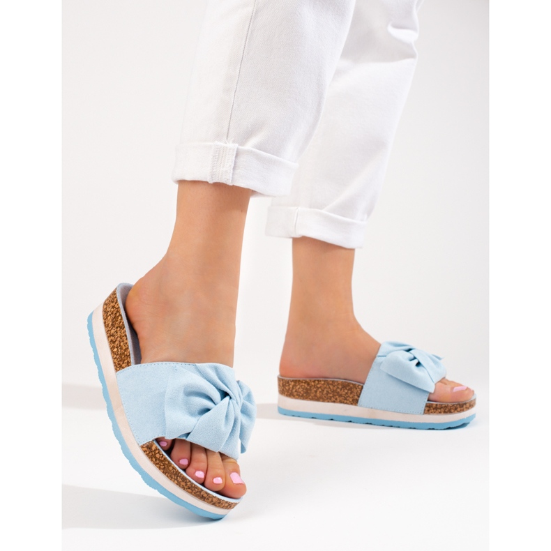 Chaussons plateforme daim femme Vinceza bleu 1