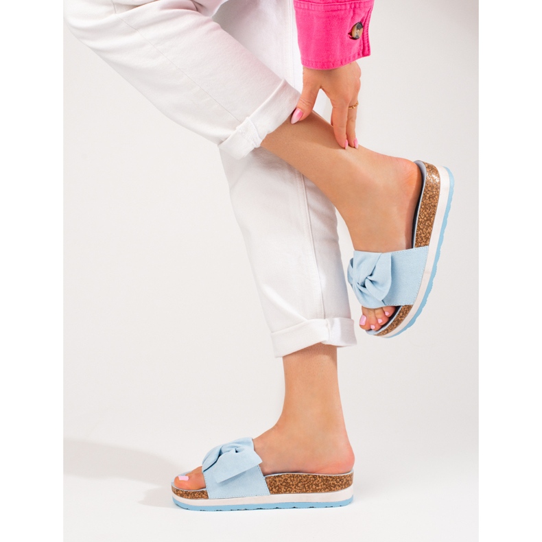 Chaussons plateforme daim femme Vinceza bleu 2