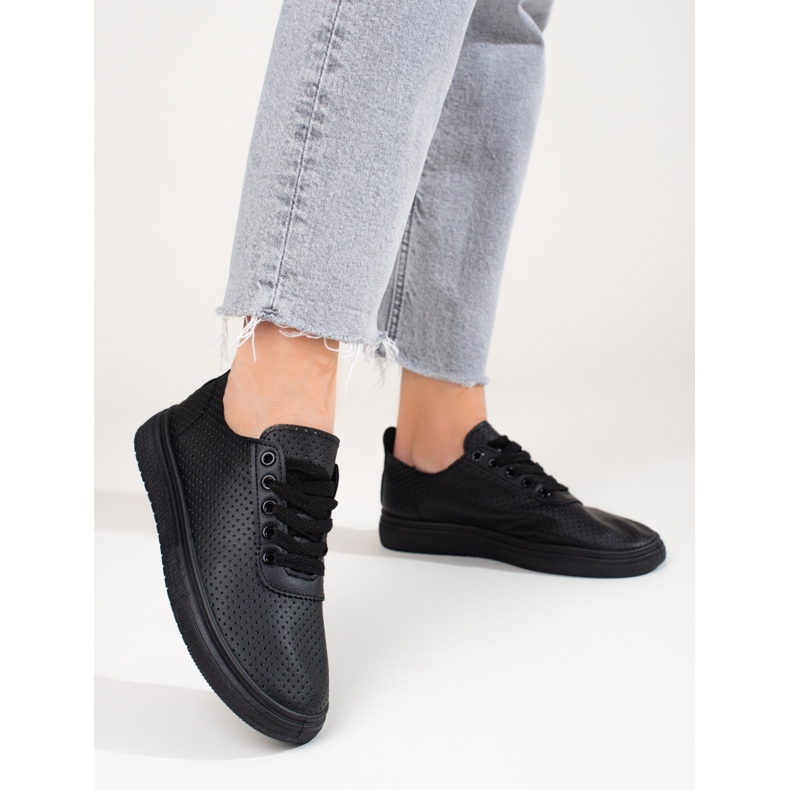 Baskets Shelovet noires femme ajourées le noir 1 Baskets Shelovet noires femme ajourées le noir 1