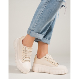 Baskets crème pour femmes sur une plate-forme haute Shelovet beige 2 Baskets crème pour femmes sur une plate-forme haute Shelovet beige 2