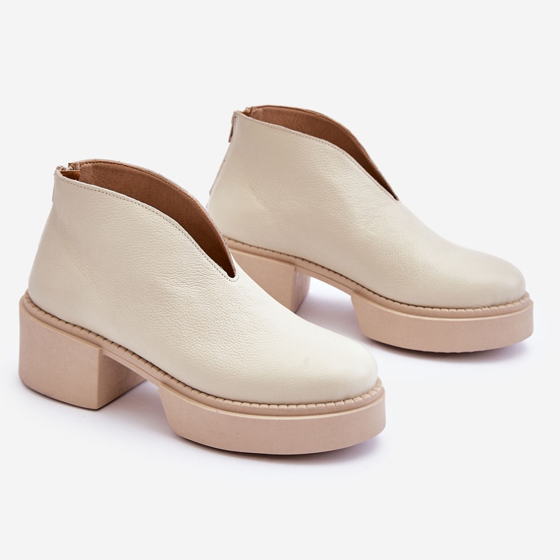 Bottes En Cuir Sur Talons Massifs Nicole 2795/054 Beige Clair 1