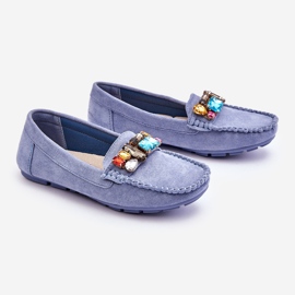 Mocassins Femme En Daim Avec Cristaux Bleu Lucille 7