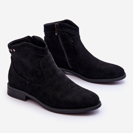 S.Barski Bottes à talon plat en daim pour femmes Black Liana le noir 8